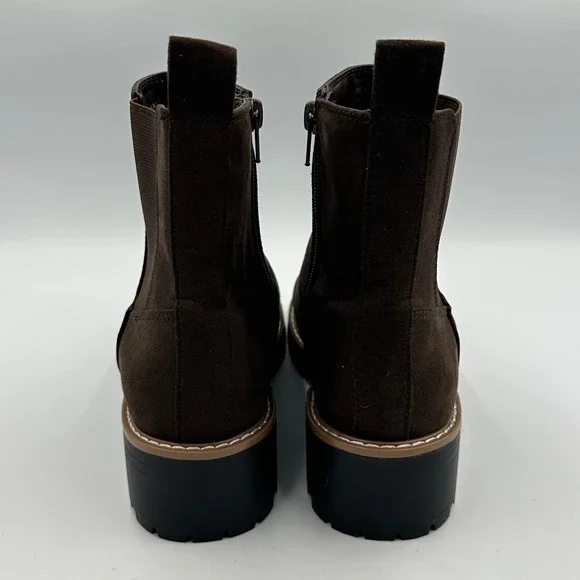 Kensie Kayla B Boot Women 8 Brown Chelsea Suede-Look Lug Sole Side Zip Ankle - Picture 5 of 10